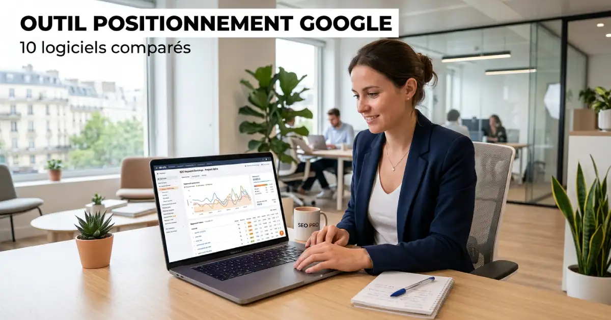 Tableau de bord comparant les positions Google de plusieurs mots-clés avec graphiques d’évolution